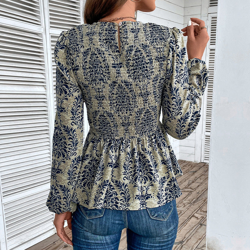 Damen Elegante Bluse mit raffiniertem Floral-Design und Puffärmeln R&B