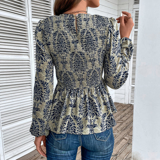 Damen Elegante Bluse mit raffiniertem Floral-Design und Puffärmeln R&B