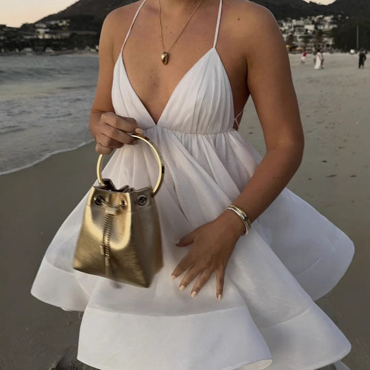 Damen Sommerliches Chiffonkleid mit verstellbaren Trägern und voluminösem Rock R&B