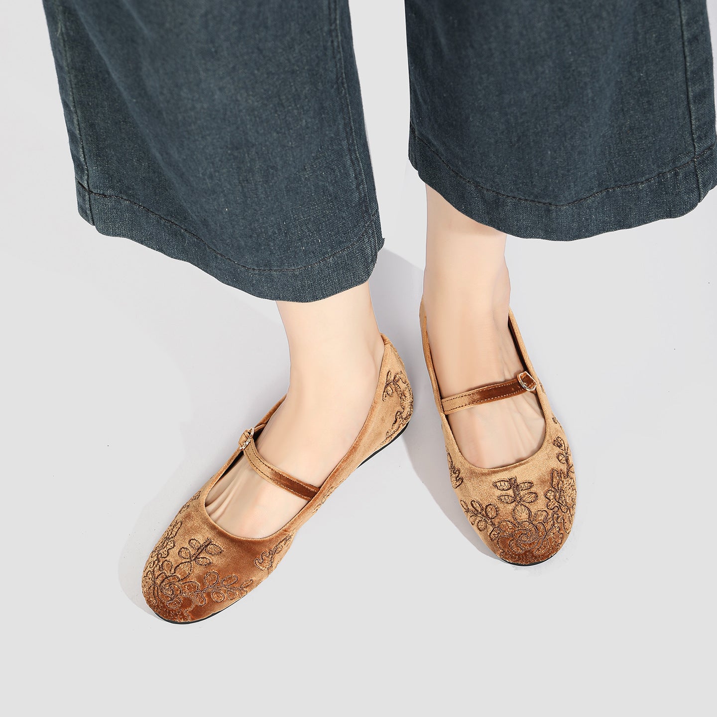 Damen Ballerinas mit dekorativem Blumenmuster und komfortablem Riemendesign R&B