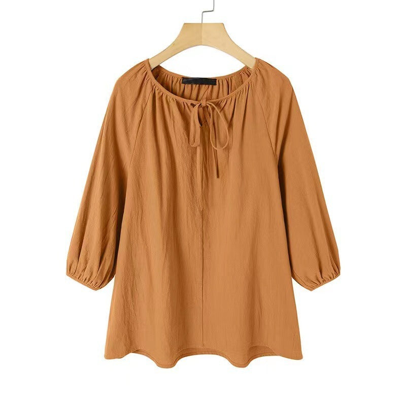 Damen Bluse mit elegantem Rundhalsausschnitt und knieumspielenden Puffärmeln R&B