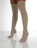 Damen Overknee Stiefel mit elegantem spitzem Absatz und modischem Strickdesign R&B