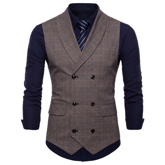 Herren elegante Karoblazer-Weste mit doppelter Knopfleiste und feiner Struktur R&B