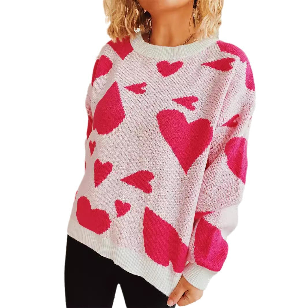 Damen oversized Pullover mit Herzmotiv R&B