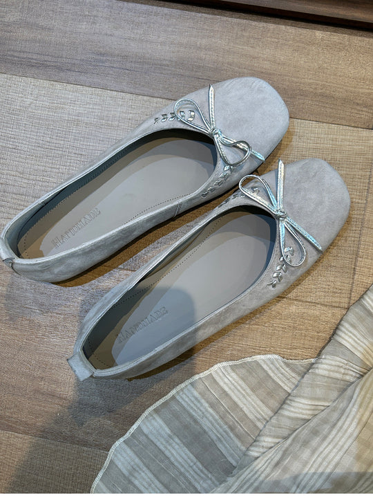 Damen Ballerinas aus weichem Veloursleder mit dekorativem Schleifendetail R&B