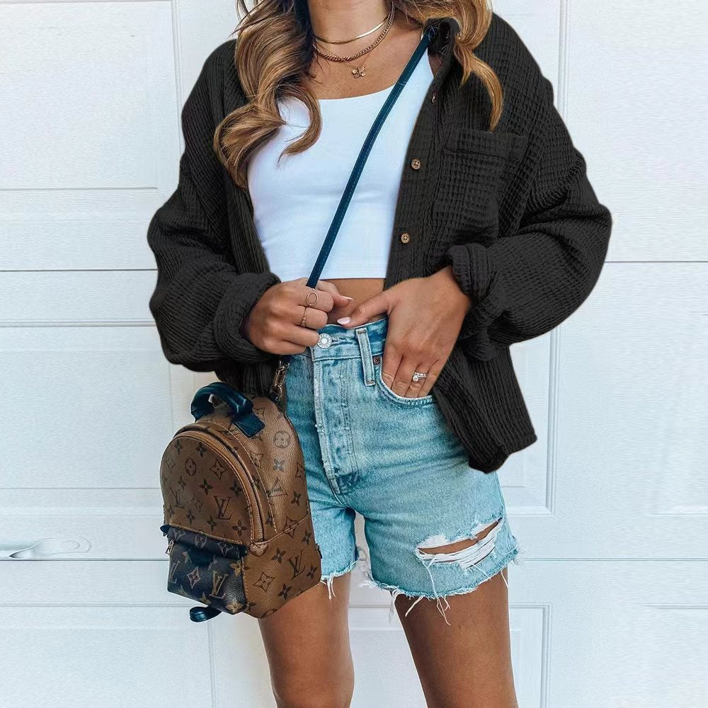 Damen Oversized Hemdjacke aus weichem Waffelstoff R&B