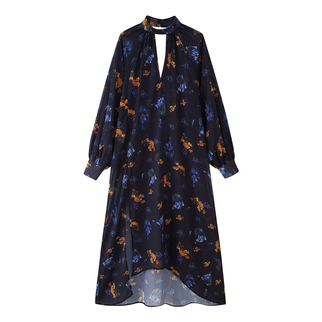 Damen Maxikleid mit elegantem Stehkragen und floralem Design R&B