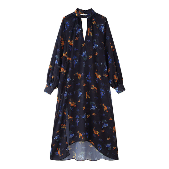 Damen Maxikleid mit elegantem Stehkragen und floralem Design R&B