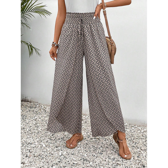 Damen weite Palazzo-Hose mit elastischem Bund und angesagtem Muster R&B