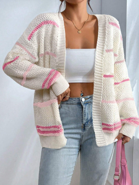 Damen gemütlicher Strickcardigan mit bunten Streifen R&B