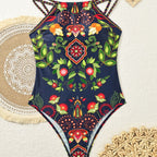 Damen Sportlicher Badeanzug mit floralen Details