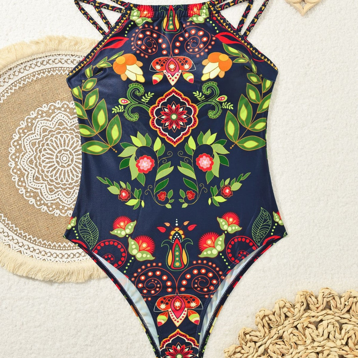 Damen Sportlicher Badeanzug mit floralen Details