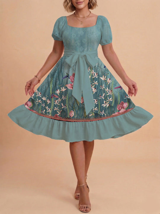 Damen schickes Glitzerkleid mit tailliertem Schnitt und Rüschensaum R&B