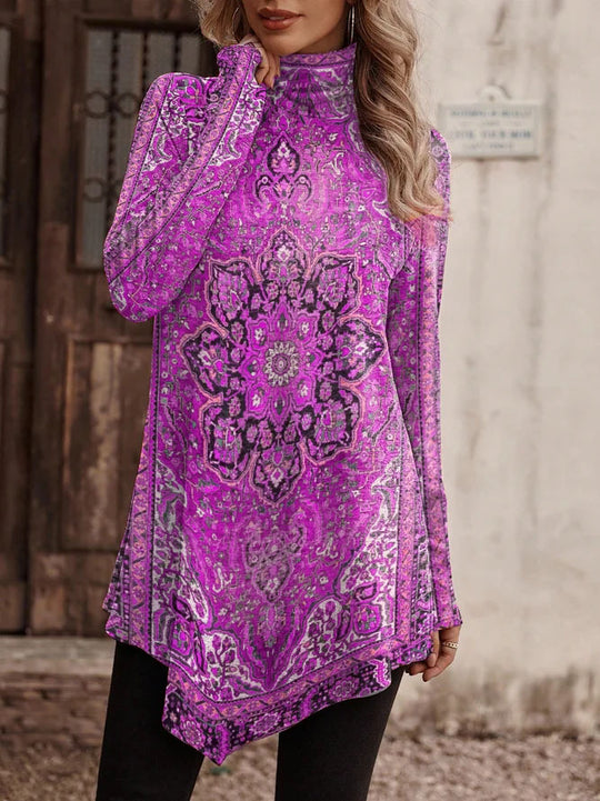 Damen Tunika mit floralem Design und hohem Kragen R&B