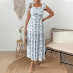 Damen Maxikleid mit floralen Mustern und schmückenden Trägern R&B