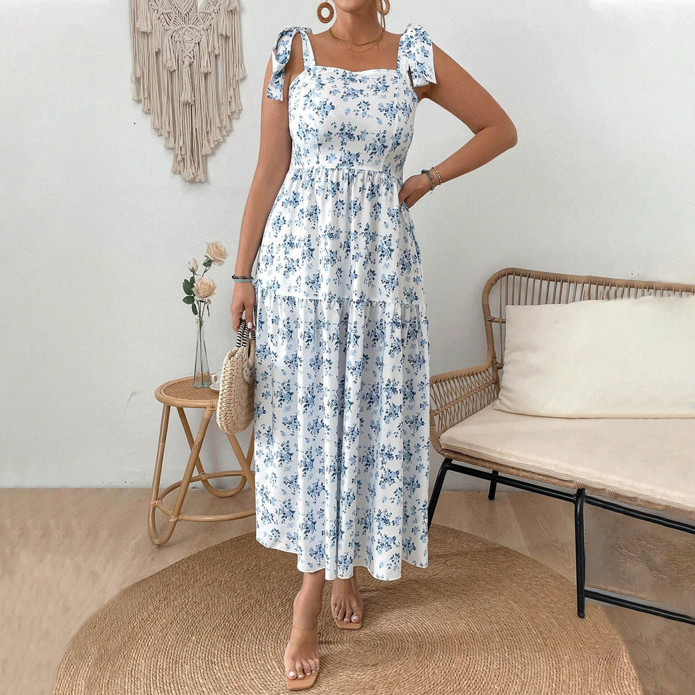Damen Maxikleid mit floralen Mustern und schmückenden Trägern R&B