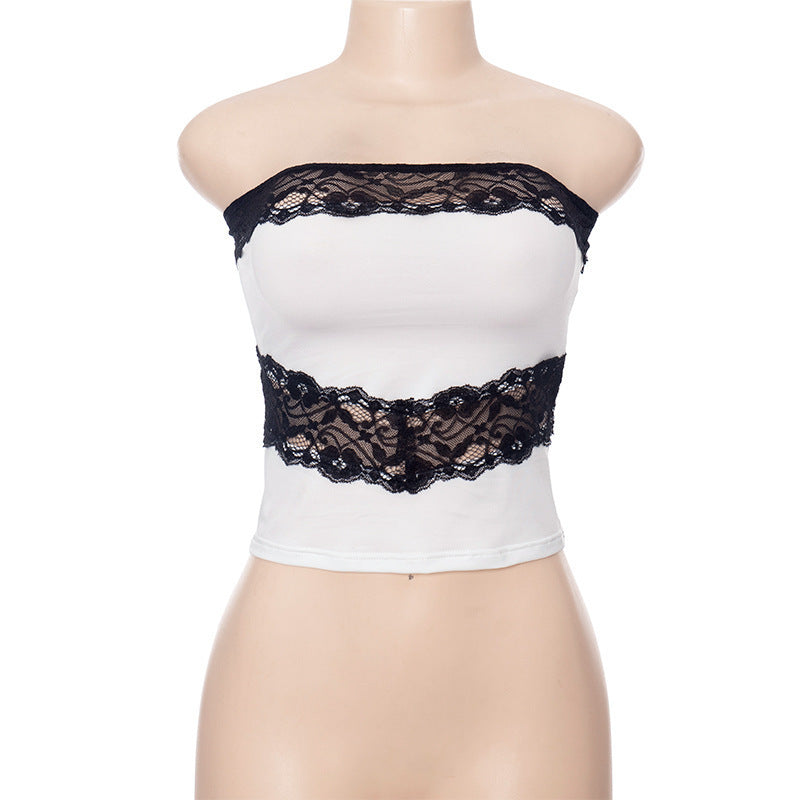 Damen Bandeau-Oberteil mit elegantem Spitzenbesatz und figurschmeichelnder Passform R&B