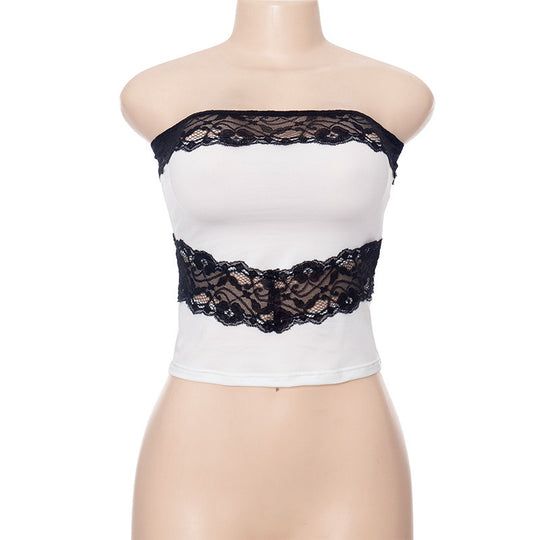 Damen Bandeau-Oberteil mit elegantem Spitzenbesatz und figurschmeichelnder Passform R&B