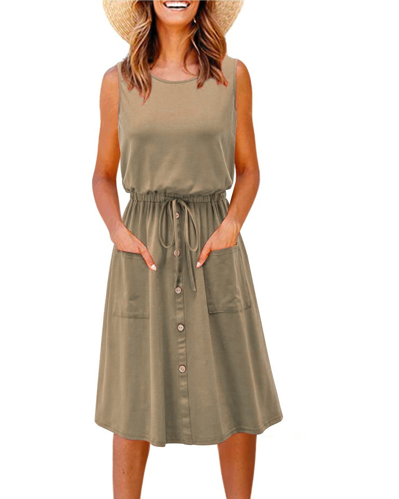 Damen Midi-Kleid mit tailliertem Schnitt und Knopfleiste R&B