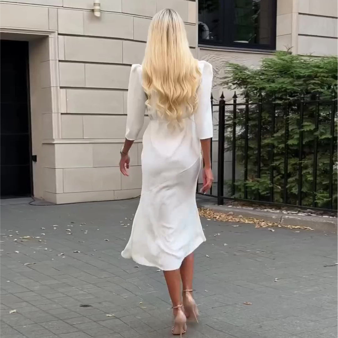 Damen Hemdblusenkleid mit elegantem V-Ausschnitt und Knopfleiste R&B