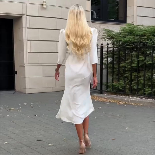 Damen Hemdblusenkleid mit elegantem V-Ausschnitt und Knopfleiste R&B
