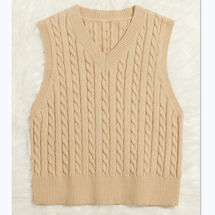 Damen Strickweste mit V-Ausschnitt und Zopfmuster R&B