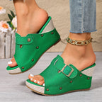 Damen Wedge-Pantoletten mit modischem Schnallen-Design und hochwertigem Obermaterial R&B