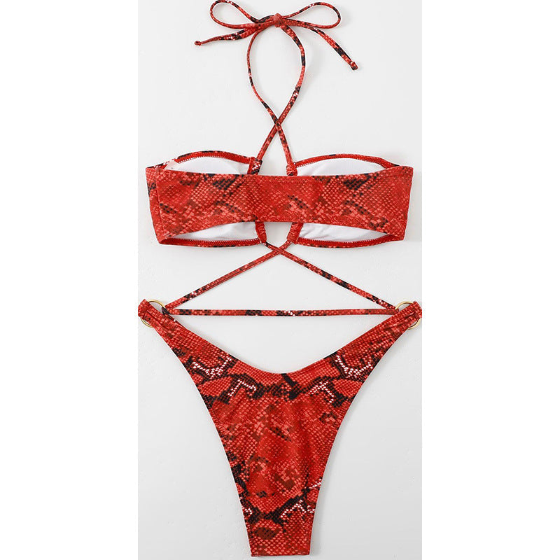 Damen Bikini mit aufregendem Schlangenmuster und raffinierten Trägerdetails R&B