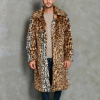 Herren Eleganter Kunstfellmantel mit Leopardenmuster und breitem Kragen R&B