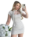 Damen Sommerliches Polka-Dot Kleid mit knöpfbarem Ausschnitt und schmalem Schnitt R&B