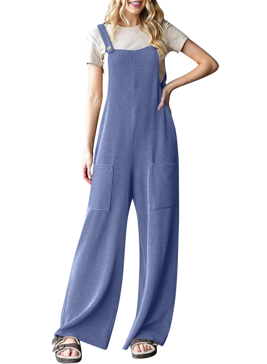 Damen lässiger Cord-Overall mit praktischen Taschen und breiten Beinen R&B