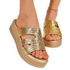 Damen Glamouröse Plateau-Sandalen mit schimmerndem Riemendesign R&B