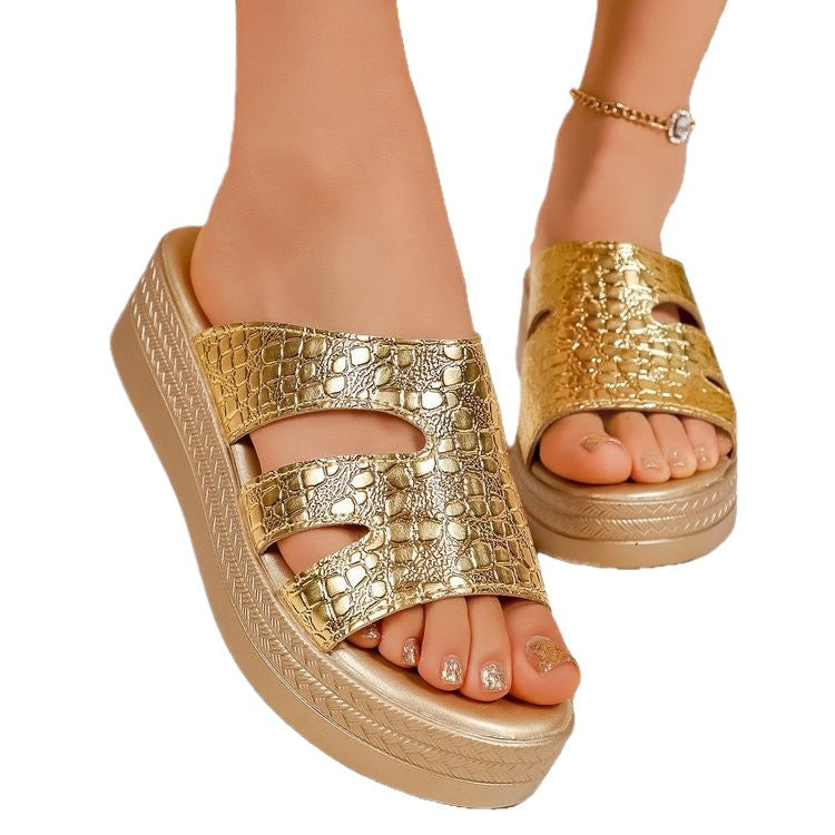 Damen Glamouröse Plateau-Sandalen mit schimmerndem Riemendesign R&B