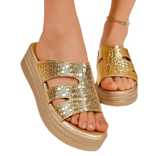 Damen Glamouröse Plateau-Sandalen mit schimmerndem Riemendesign R&B