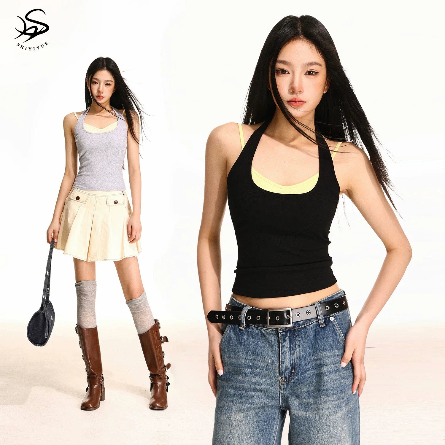 Damen nan doppellagiges formgR&Bendes Neckholder-Oberteil mit integriertem Unterbustier und feiner Rippstruktur R&B