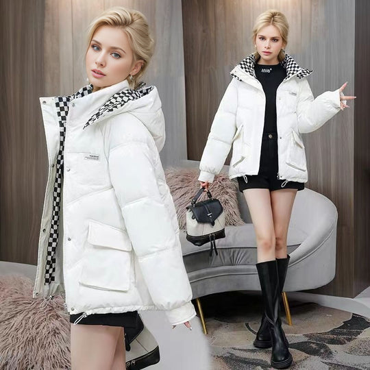 Damen modische glänzende Steppjacke mit hochschließendem Kragen und praktischen Taschen R&B