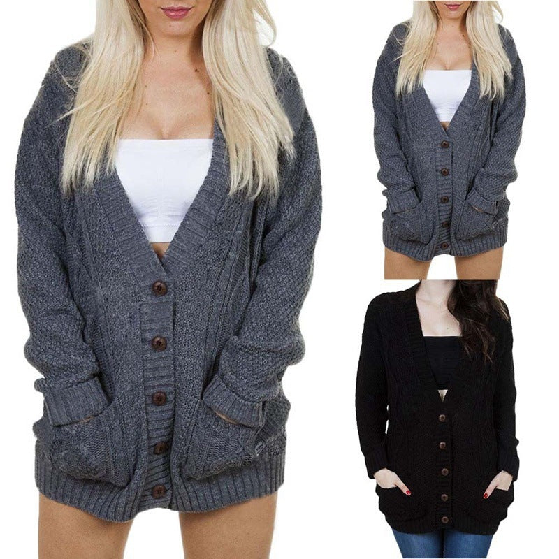 Damen Grobstrick-Cardigan mit klassischem V-Ausschnitt und praktischen Taschen R&B