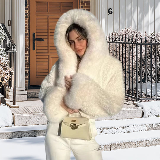 Damen luxuriöse Kunstpelzjacke mit voluminösen Ärmeln R&B