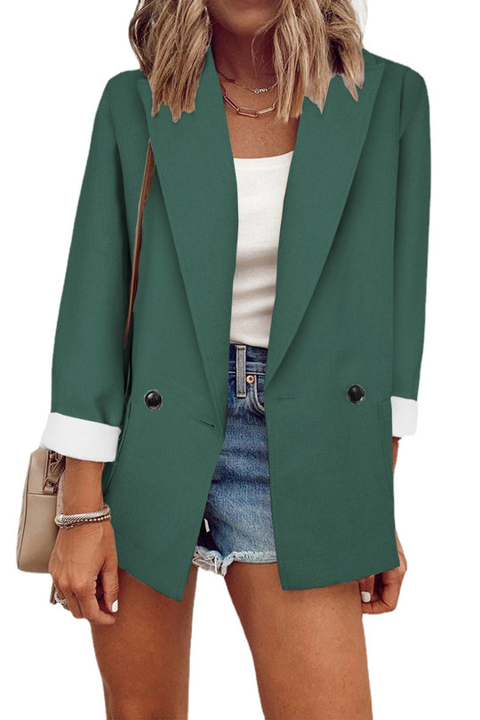 Damen modischer Blazer im Oversized-Schnitt mit tiefen Taschen und umgeschlagenen Ärmeln R&B