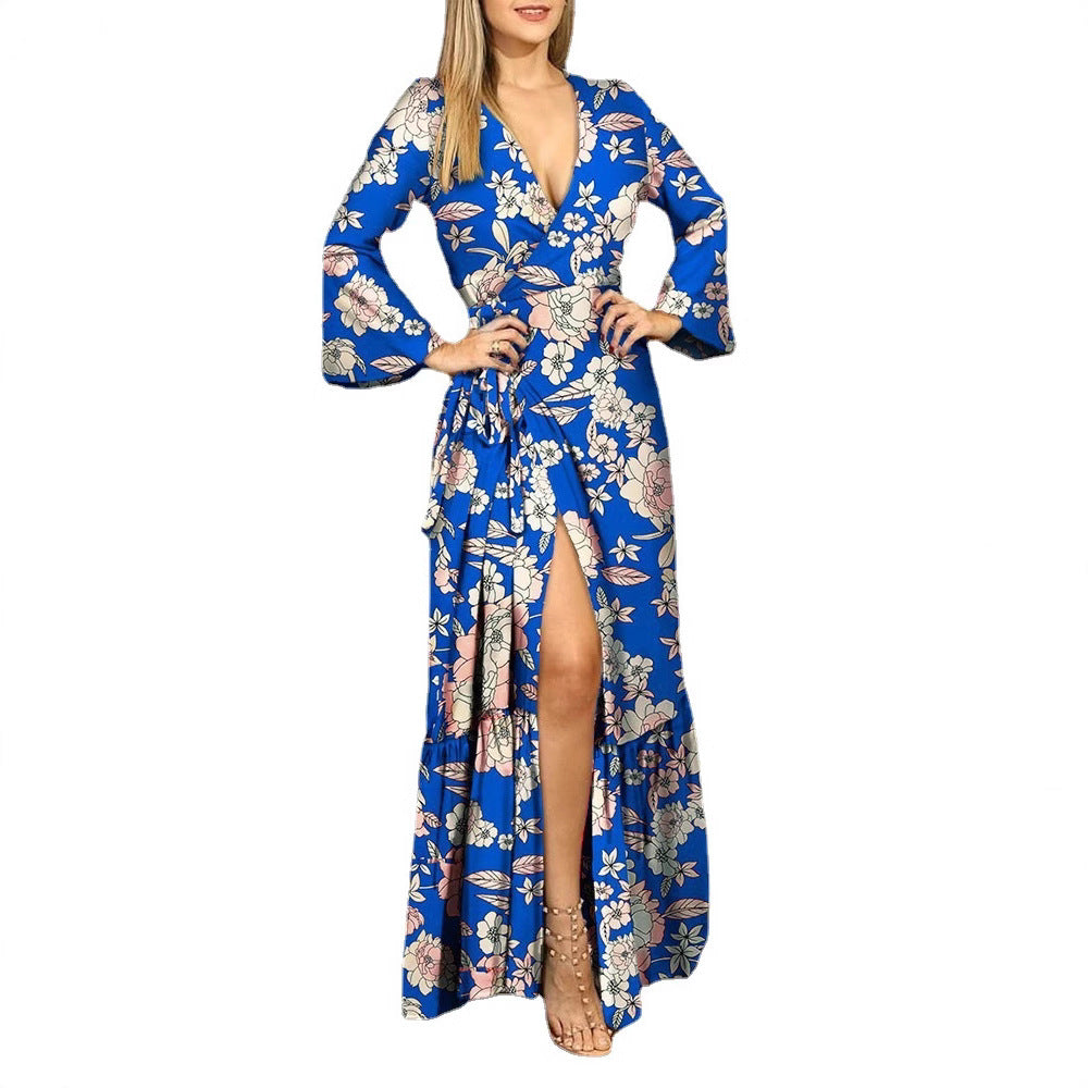 Damen Blumiges Wickelmaxikleid mit langen Ärmeln und seitlichem Schlitz R&B