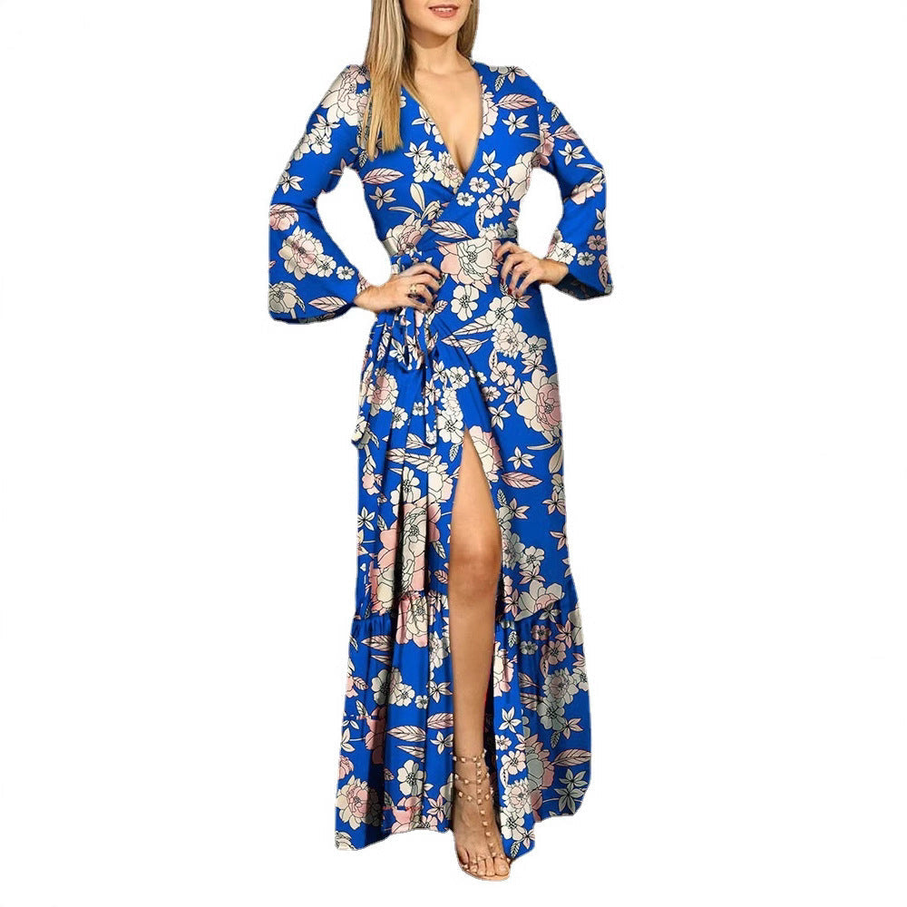 Damen Blumiges Wickelmaxikleid mit langen Ärmeln und seitlichem Schlitz R&B