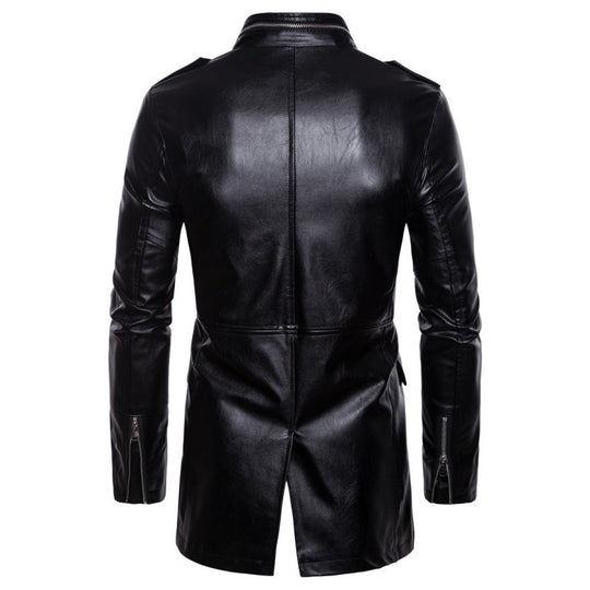 Herren lange Lederjacke mit praktischen Taschen R&B