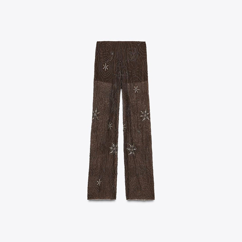 Damen Elegante, bestickte Pailetten-Hose im Palazzo-Stil R&B