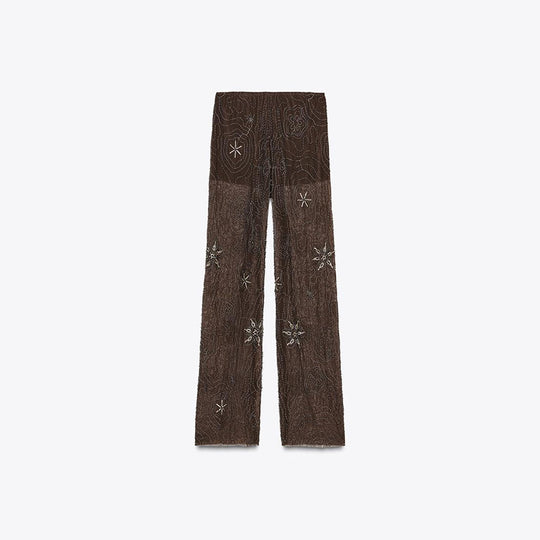 Damen Elegante, bestickte Pailetten-Hose im Palazzo-Stil R&B