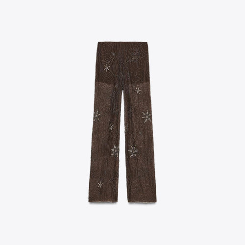 Damen Elegante, bestickte Pailetten-Hose im Palazzo-Stil R&B