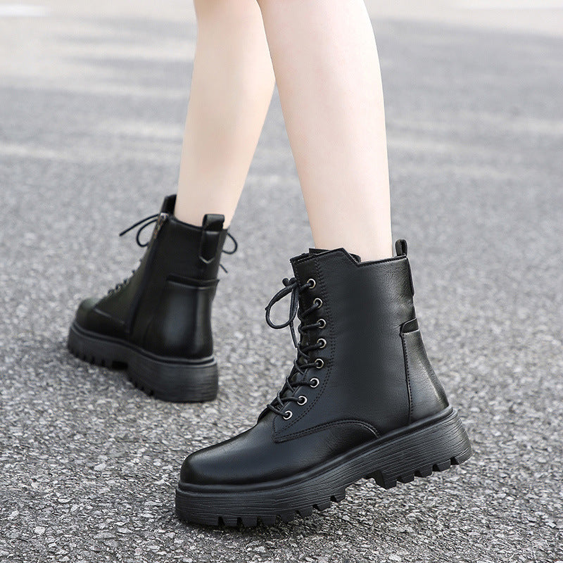 Damen robuste Schnürstiefel mit hoher Sohle und praktischem Design R&B