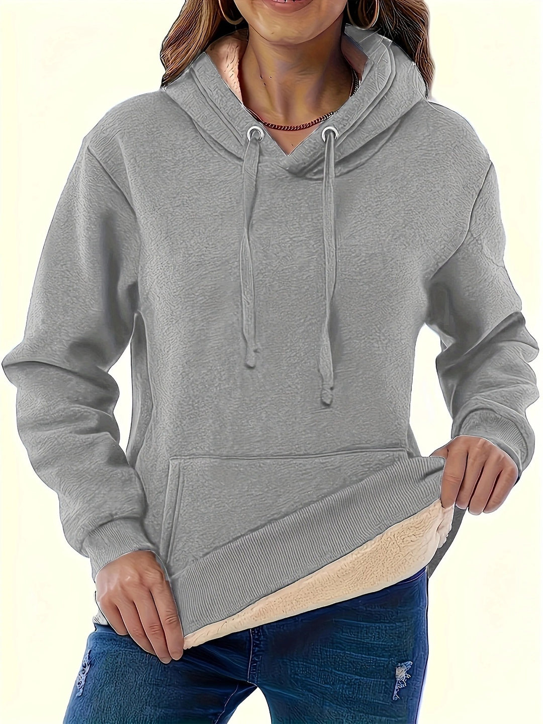 Damen kuscheliger Kapuzenpullover mit weichem Innenfutter und praktischen Kängurutaschen R&B