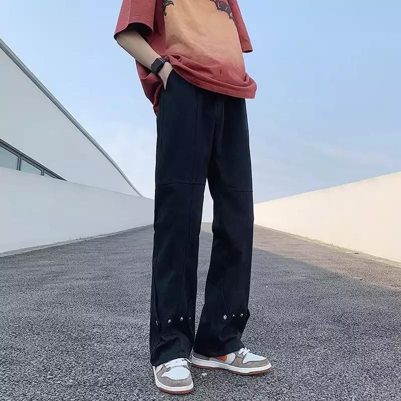 Herren lässige Double-Layer-Hose mit praktischen Druckknöpfen und weitem Bein