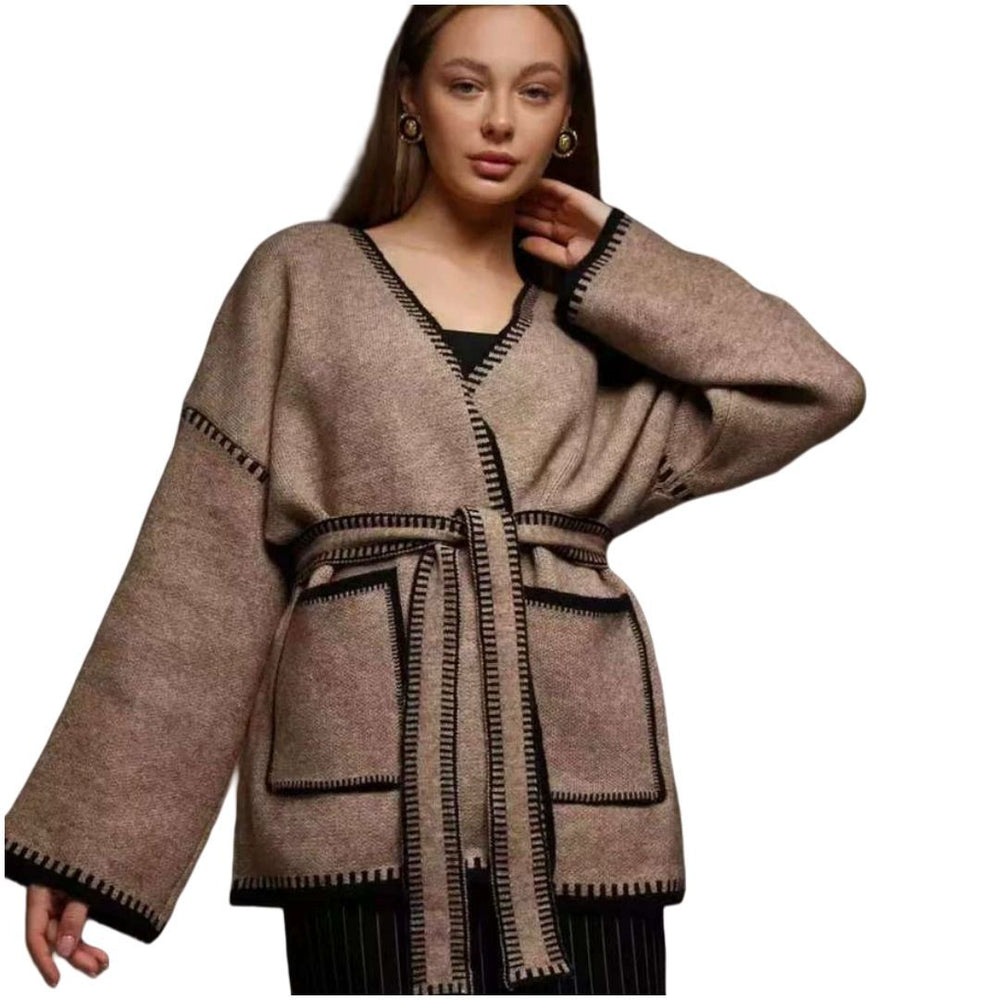 Damen Komfortabler Strickmantel mit Gürtel und praktischen Taschen R&B