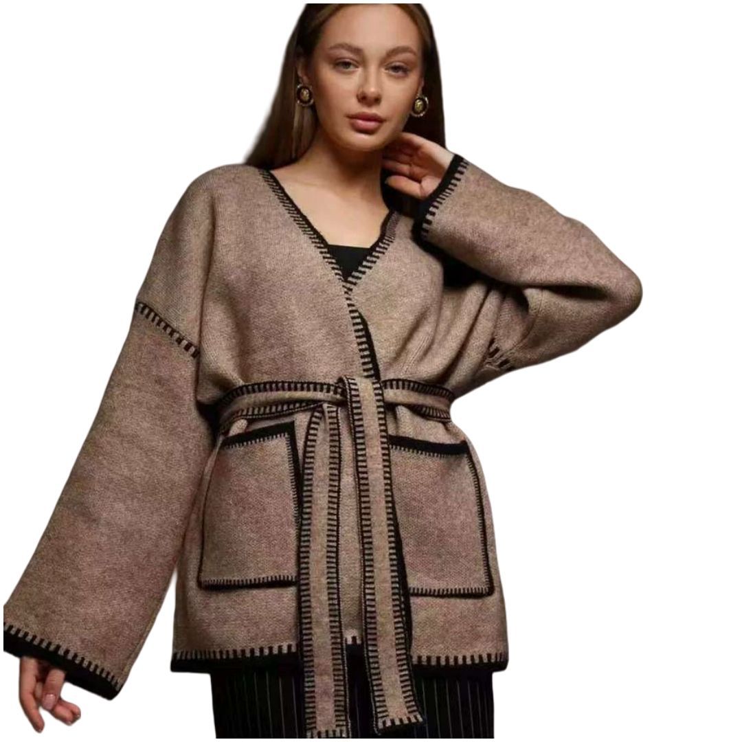 Damen Strickjacke mit großem Revers und praktischen Taschen R&B